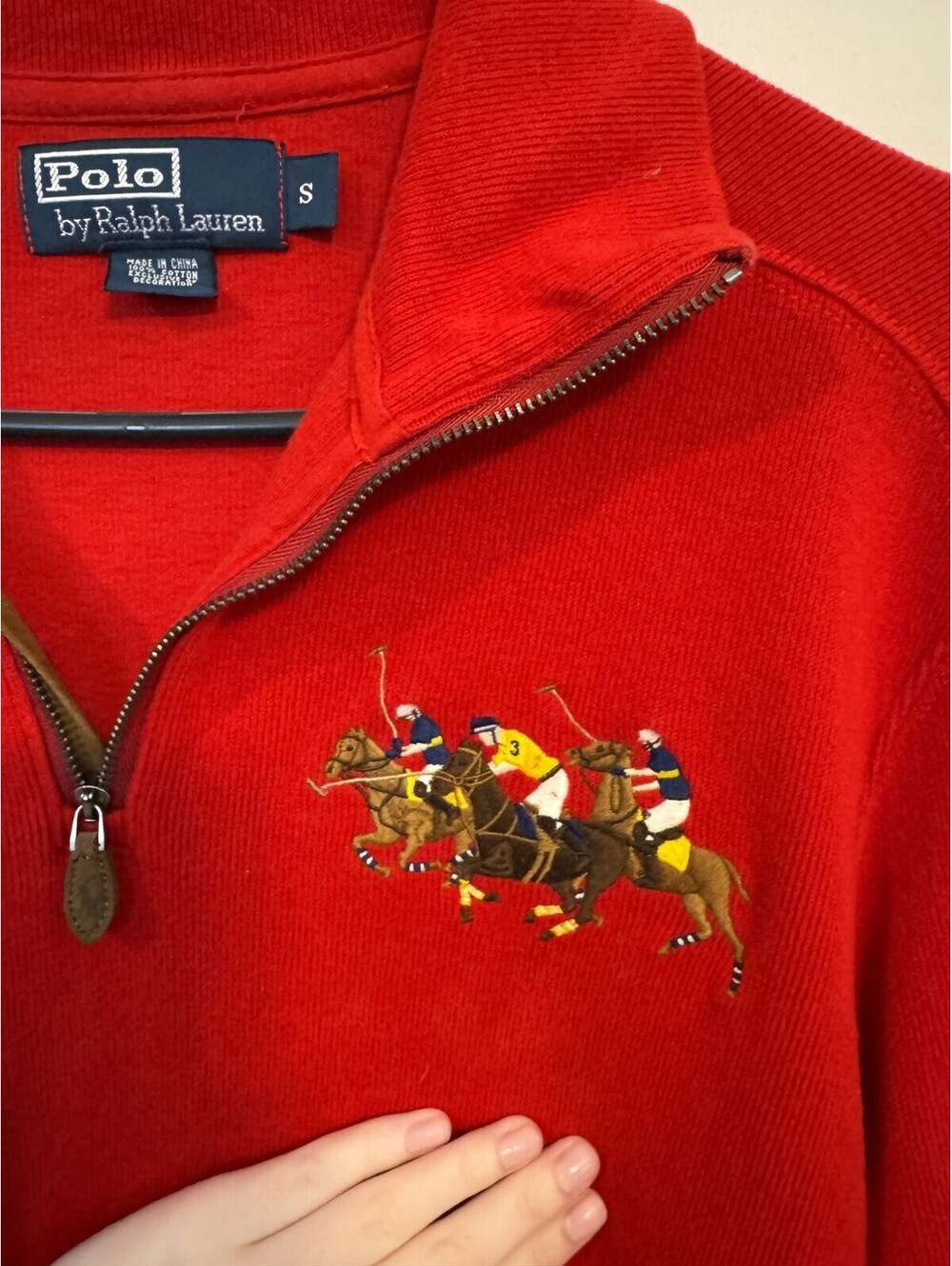 Vintage Polo Ralph Lauren Red Quarter Zip Racing Horse Sweater - Picture 4 of 5